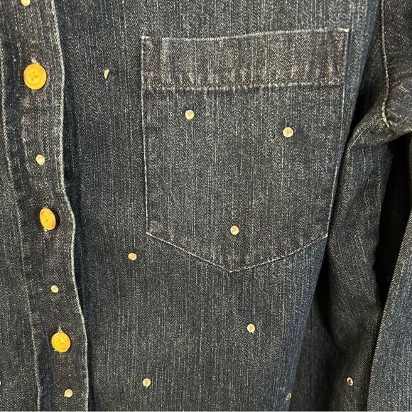 QUACKER FACTORY Womens Medium Blue Denim SEQUIN Blouse Shirt Button Front L/S - Picture 2 of 5